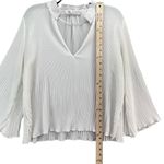 ZARA  Blouse Womens S White Pleated 3/4 Bell Sleeve Fringe V Neck Semi Sheer Top Photo 7