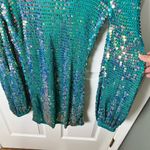 Retrofête Retrofete Tara Sequin Crochet Lone Sleeve Mini Dress in Aquamarine M/L Photo 3