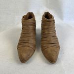 Fergie Fergalicious Tan Strappy Block Heel Ankle Boots Women 6.5 Moto Fringe Brown Photo 1