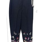 Larry Levine New  Cropped Pants Size 8P Black Embroidered Floral Ankle High Rise Photo 0