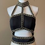 Jasz Couture  | Black Beaded Halter Cutout Gown Sz 10 Photo 7