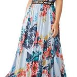 Badgley Mischka Floral Grommet Maxi Blue Gown Sleeveless Cocktail Size 8 Photo 0