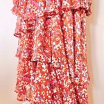 Arula Orange Red/Rust & Tan Multicolor Floral Smocked Long Sleeve Ruffled Dress. Red Size XL Photo 4