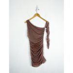 ZARA  Fitted Asymmetric Draped Organza Dress Medium One Sleeve Ruched Cocktail Photo 13