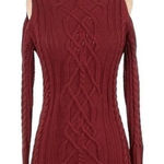 Boston Proper  | Rust Red Cable Knit Cold Shoulder Cotton Sweater Size XXS Photo 0