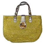 Michael Kors  Woven Chartreuse Straw Gold Leather Shoulder‎ Tote Handbag Purse Photo 0