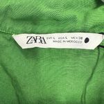 ZARA Green Lyocell Linen Blend Button Down Shirt Frayed Collar Long Sleeve Photo 2