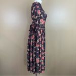 Vintage Floral Rayon Dark Plum Cottage Prairie Midi Long Sleeve Dress PS Purple Size undefined Photo 5