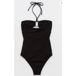 Aerie Black Textured Halter Cutout One Piece Swimsuit Real Good Size Small Photo 1