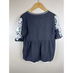 ZARA Black Peplum Top Size Small White Embroidered Lace Short Sleeve Blouse Photo 6