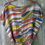 Doncaster 100% Silk 1W Multicolored Sleeveless Top Tie Neck Cinched Tie Waist Photo 5