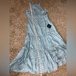 Lulus NWT‎  Celebration Charm Blue Satin Jacquard Halter Midi Dress Photo 8