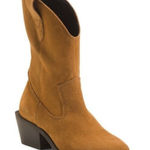 NIB Bianco Suede Western Booties Camel Brown Women 38 US 7.5 Cowboy Boots Winter Photo 0