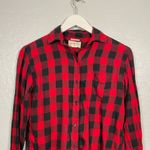 Denim & Supply Ralph Lauren Women XS Black Red Plaid Shirt Long Sleeve Boyfriend Photo 2