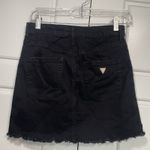 Guess ‎ Black Denim Skirt Mini with Logo Tape Trim Frayed Hem Photo 4