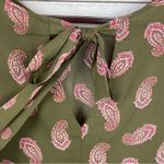 New York & Company Paisley Bell Sleeve Bow Back Blouse Shirt Olive Green Large Green Photo 8