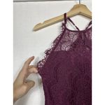 Free People  Mini Slip Dress Sz‎ XS Lace Eyelash Burgundy Red Bodycon Semi Sheer Photo 4