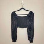 SheIn Satin Square Neck Lantern Sleeve Shirred Back Crop Top, Black,Size XS, EUC Photo 6