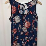 Lavish Blue Multicolor Floral Key Hole Tie Back Lightweight Summer Tank Top Photo 1