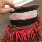 Burberry  Belgrove Red Fringe Suede‎ Leather Nova Check Bucket Bag Crossbody Photo 8
