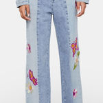 Delia’s By Dolls Kill Wild Canyon Wide Leg Jeans Daisy Foral Size Small Blue Photo 0