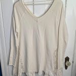 Free People  No Frills Ivory Lace Inset Oversized Asymmetrical Sweater W-775 Sz S Photo 5