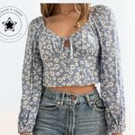 Wild Fable blue and white floral cropped peasant milkmaid top S Photo 1