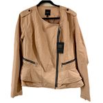 Lane Bryant Ruffle Hem Zip Up Double Weave Stretch Jacket Womens 18 20 Beige New Photo 0