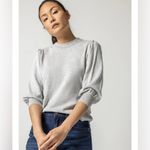 LILLA P rib trim puff sleeve sweater in light blue sz XS Blue Photo 5