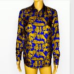 J.Crew  Collection Royal Blue Gold
Lion Print Silk Shirt Blouse Size 0 Photo 5