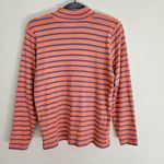 LL Bean Quarter Zip Striped Sweater Mock Neck Cotton Salmon Blue Size Medium M Orange Photo 1