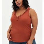 Torrid Orange Rust Auburn V-Neck Macrame Crochet Boho Summer Tank Top 1X Photo 0
