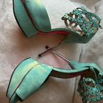 Betsey Johnson Turquoise platform high heel sandals, embellished with sparkling blue Photo 3