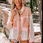 POL oversized jacket patchwork boho lace denim crochet pink pocket mesh size S Photo 1