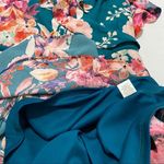 Ny Collection Teal Pink Floral V Neck Dress Photo 10