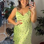 ZARA  Floral Spaghetti Strap Mini Slip Dress Lime Green XL Photo 0