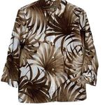 Tommy Bahama  Cotton Palm Frond Button Down Blouse White Brown Medium #0949-AZ Photo 0