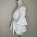 Kaari Blue White Cotton Top Sz 8 Ruffle Sleeve Photo 2