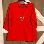 Jones New York Orange V-Neck Blouse with Gold Chain Detail. SIZE 1X Photo 1