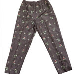 Talbots Petites Brown silk/linen blend cropped Trousers elephants embroidered 6 Photo 0