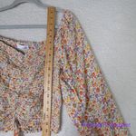 New! Heatherly floral print‎ long sleeve smocked tie front top, size M Orange Size M Photo 3