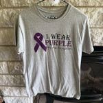 Fruit of the Loom Gray T-Shirt with Purple Ribbon Design Epilepsy Pancreatic Cancer Awareness Photo 0