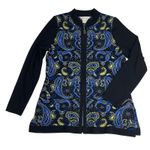 Misook  Paisley Knit Zip Up Hip Length Cardigan Sweater Black Blue Yellow Size S Photo 0