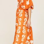 CHUFY Orange White Design Cupro Blend 3/4 Sleeves Lucia Maxi Dress Size Medium Photo 1