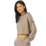 Alo Yoga Alo Muse Hoodie Gravel Heather Tan Ribbed Stretchy Sweatshirt Sweater Pullover L Photo 2