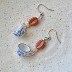 Handmade porcelain mug cup & coffee beans unique fun fairy antique style dangle earrings☕️🍃🌀 Photo 2