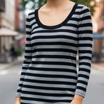 EXPRESS Women's Striped Long-Sleeve Sweater Dress Gray Size S Photo 0