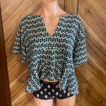 Anthropologie By  Deep V Babydoll XXS Green And White Babydoll Top Photo 2