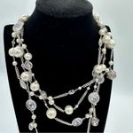Henri Bendel Socialite Long Double Strand Silver Chain Necklace Charms Pearls Photo 2