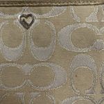 Coach Poppy Wristlet Wallet Signature C Tan Metallic Detail Trim Zippy With Fob Photo 2